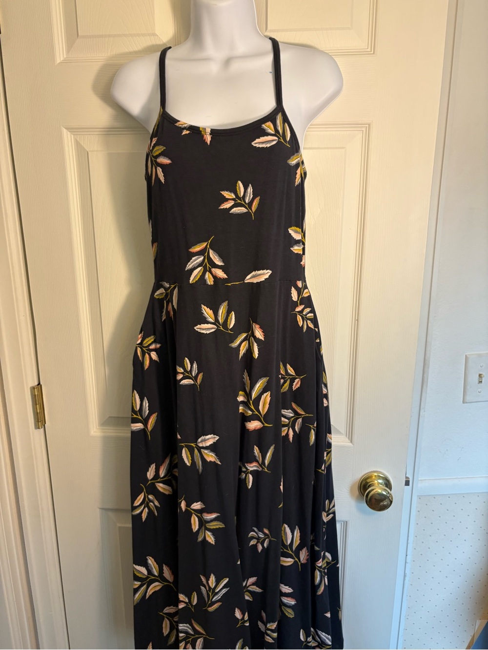 Pact Black Maxi Dress with Yellow and Pink Leaf Print
